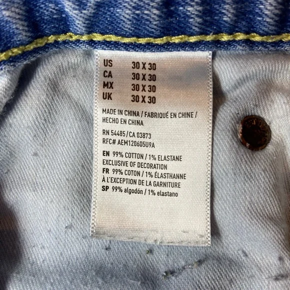 American Eagle skinny distressed jean size 30x30 raw edge light stone wash - Picture 5 of 8